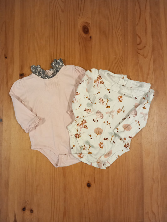 2 x Feature Collar Long Sleeve Bodysuits - Girls 3-6 months - Mothercare