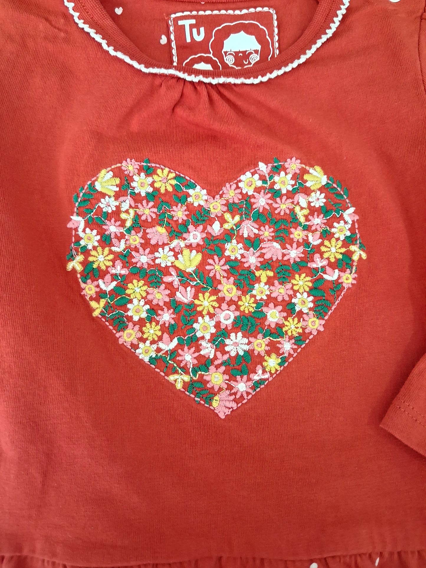 Red Flower Heart Long Sleeve Top - Girls 6-9 months - TU