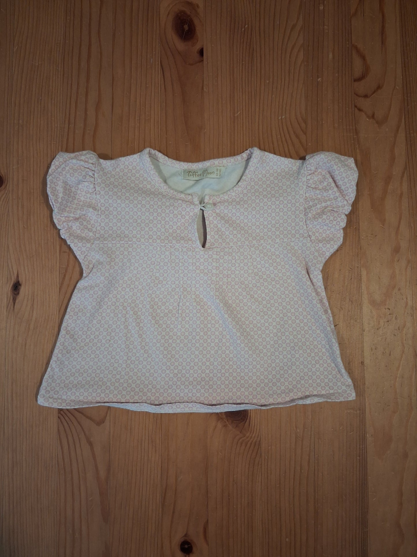 Light Pink Patterned Shorter Length/Cropped Short Sleeve Top - Girls 12-18 months - Toffee Moon
