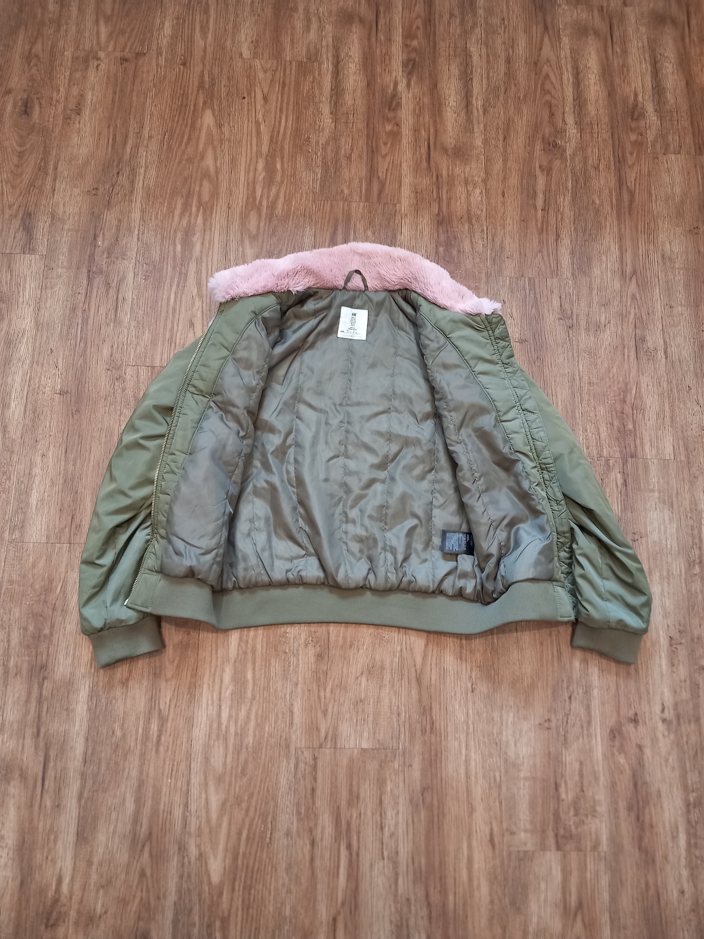 Green Coat With Pink Furry Collar - Girls 13-14 years - H&M