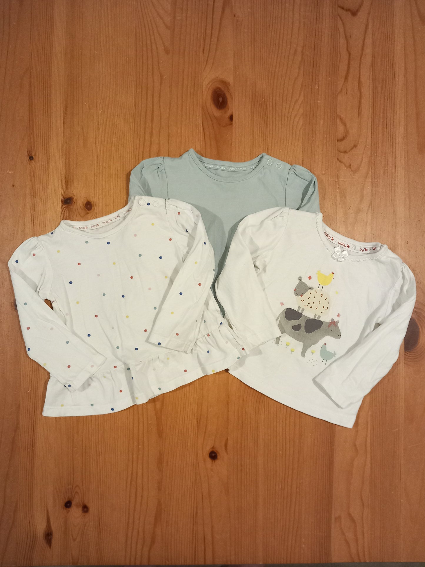 3 x Long Sleeve Tops - Girls 6-9 months - TU