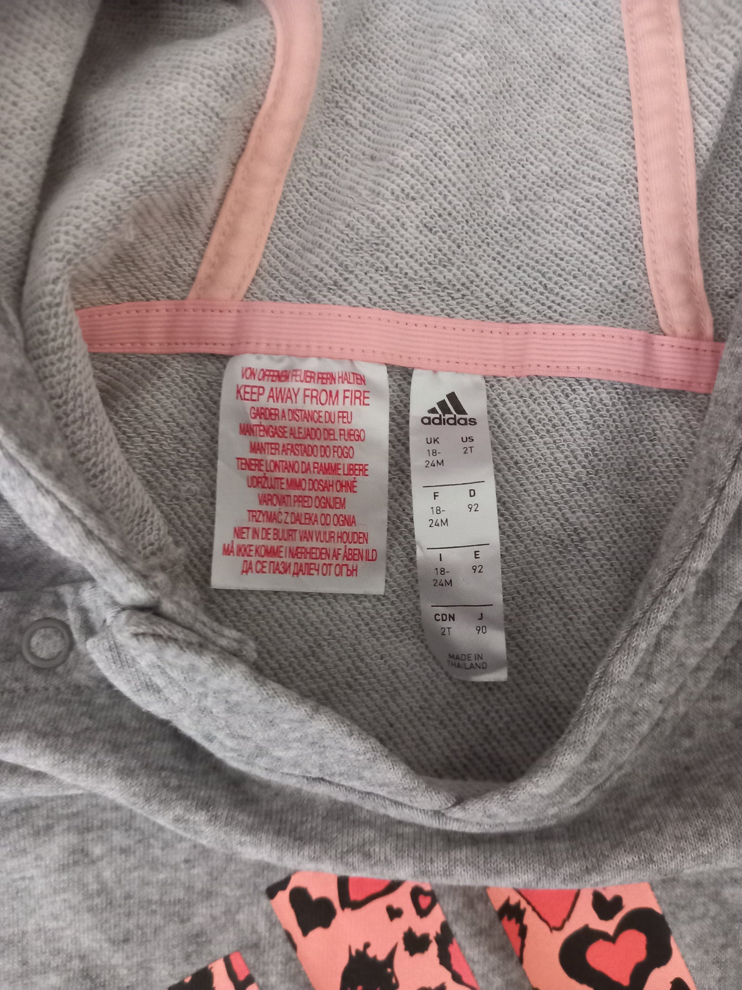 Grey Adidas Lightweight Hooded Sweatshirt - Girls 18-24 months - Adidas