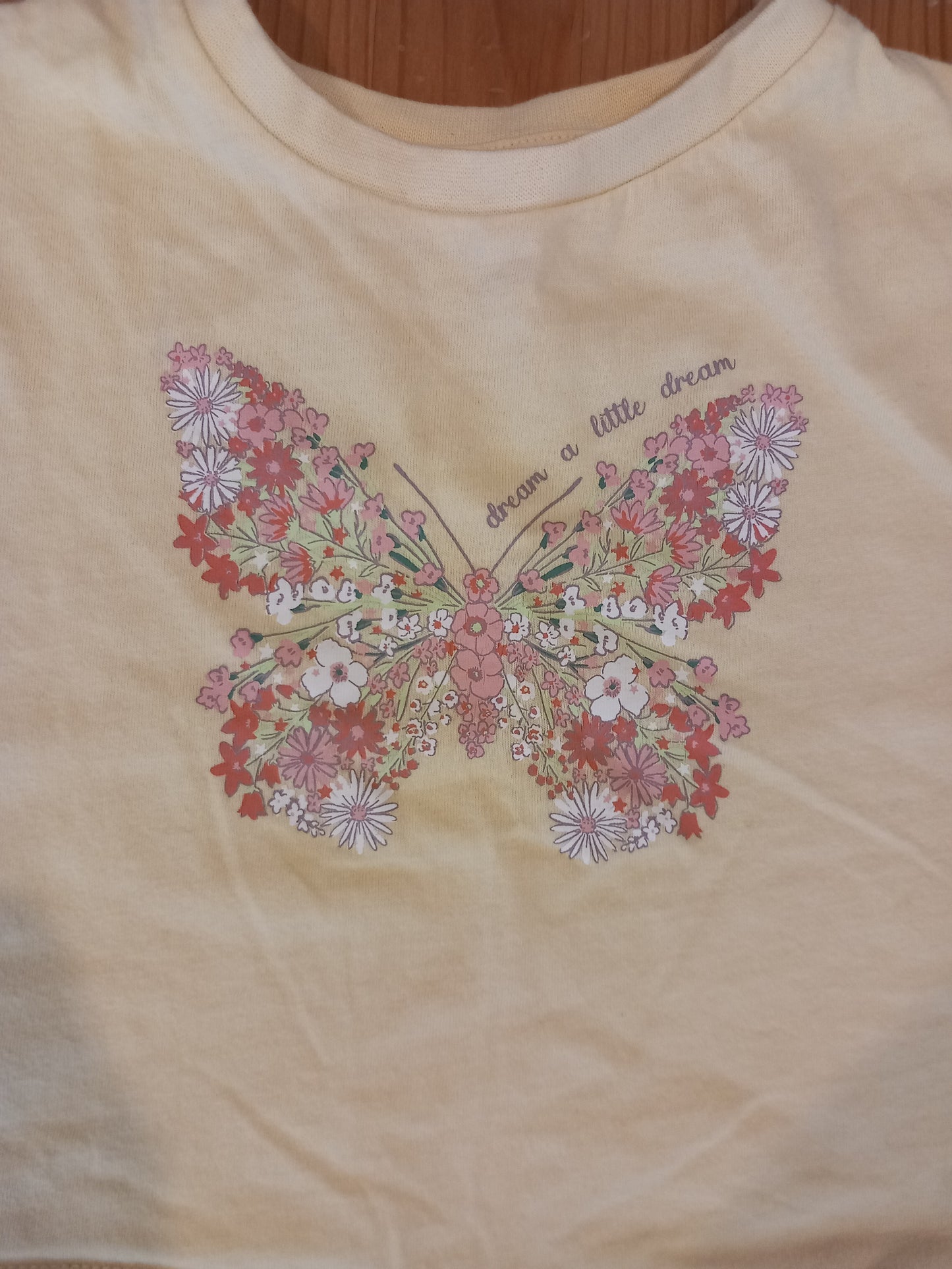 Yellow Floral Butterfly Oversized Shorter/Cropped T-Shirt - Girls 2-3 years - TU