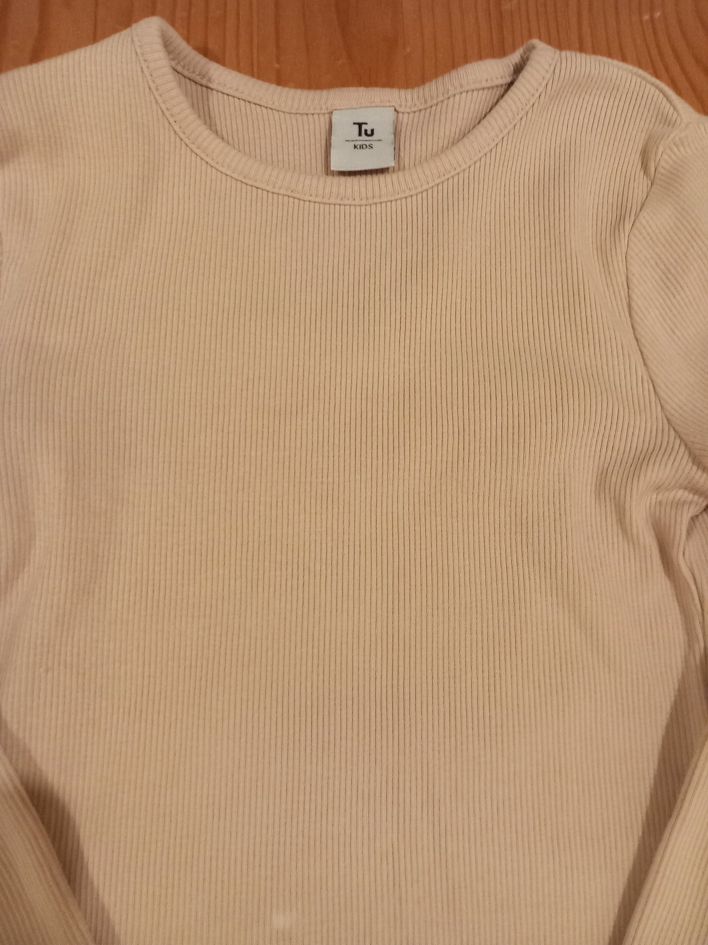 Beige Ribbed Long Sleeve Top - Girls 2-3 years - TU