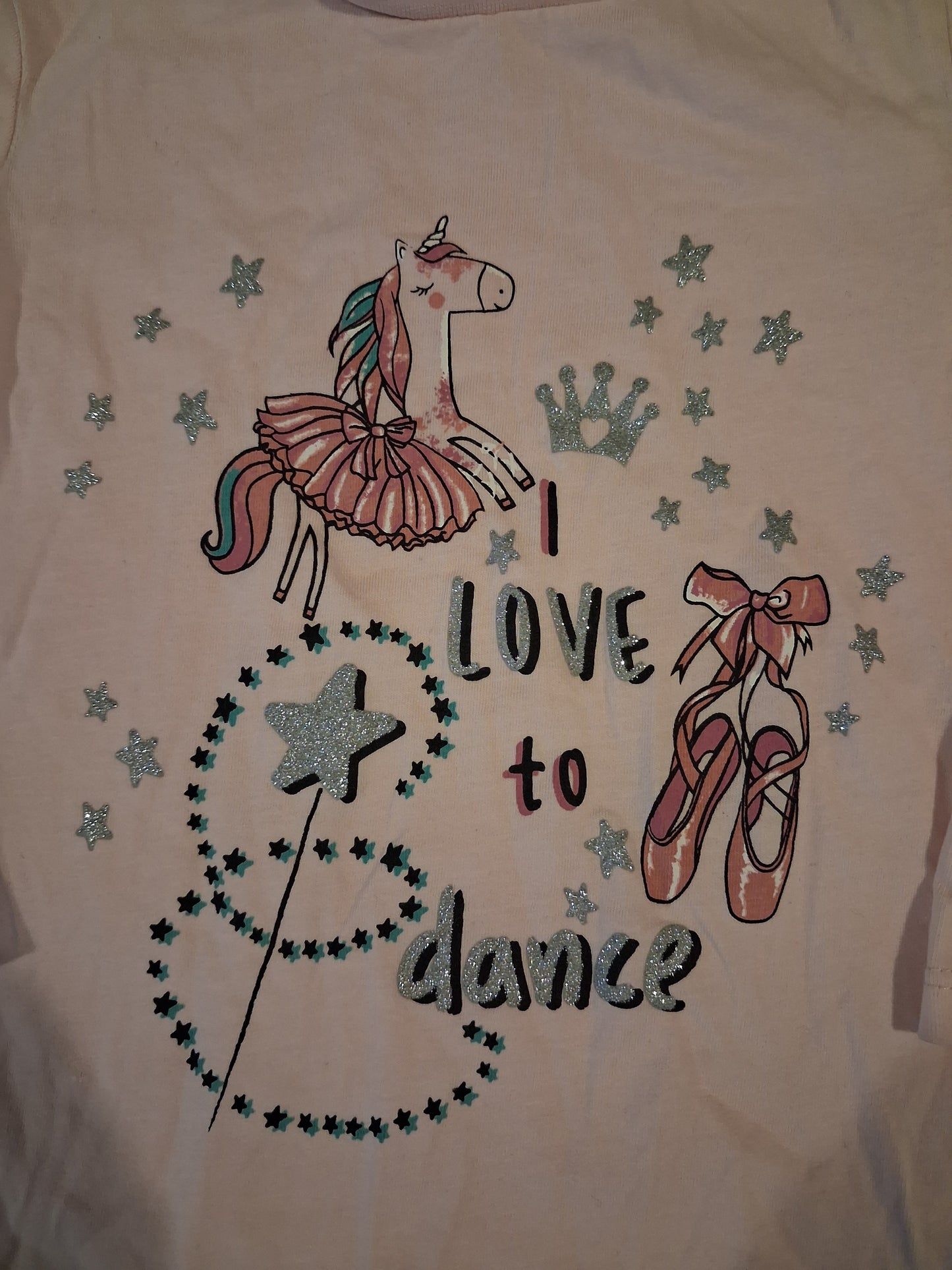 Light Pink 'I Love To Dance' Unicorn Glittery Long Sleeve Top - Girls 2-3 years - Matalan