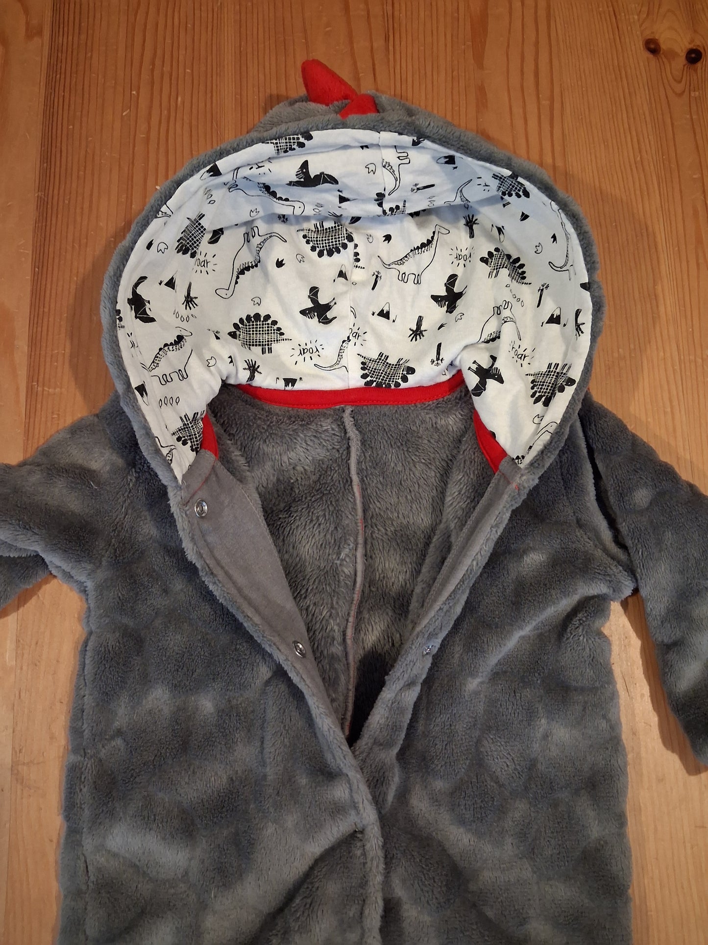 Grey Furry Dinosaur Pramsuit - Boys 6-9 months - Matalan