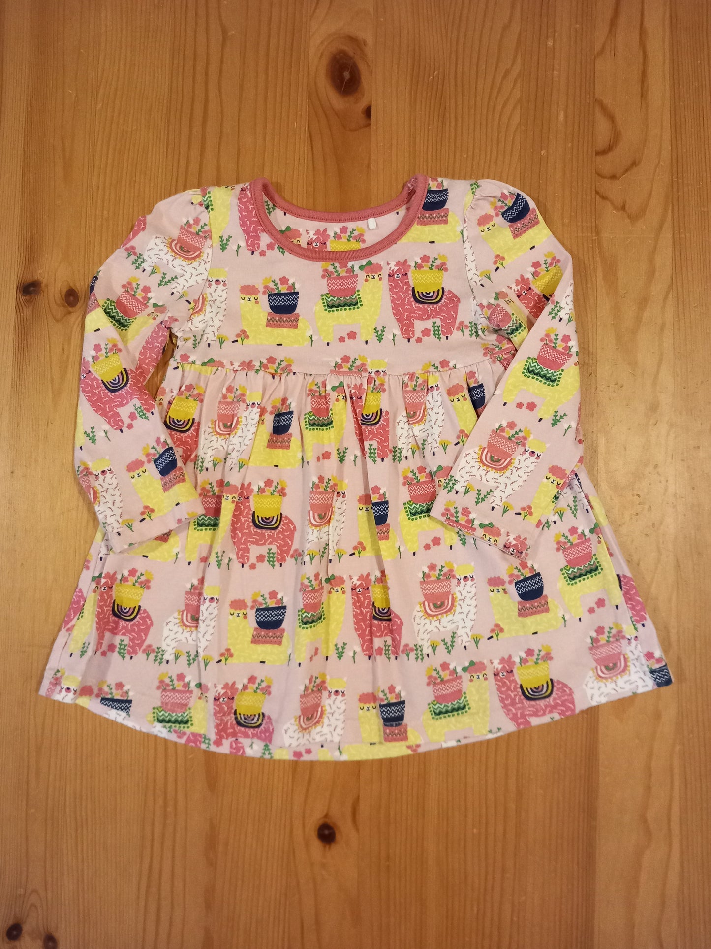 Light Pink Long Sleeve Llamas Dress - Girls 12-18 months - Mini Club