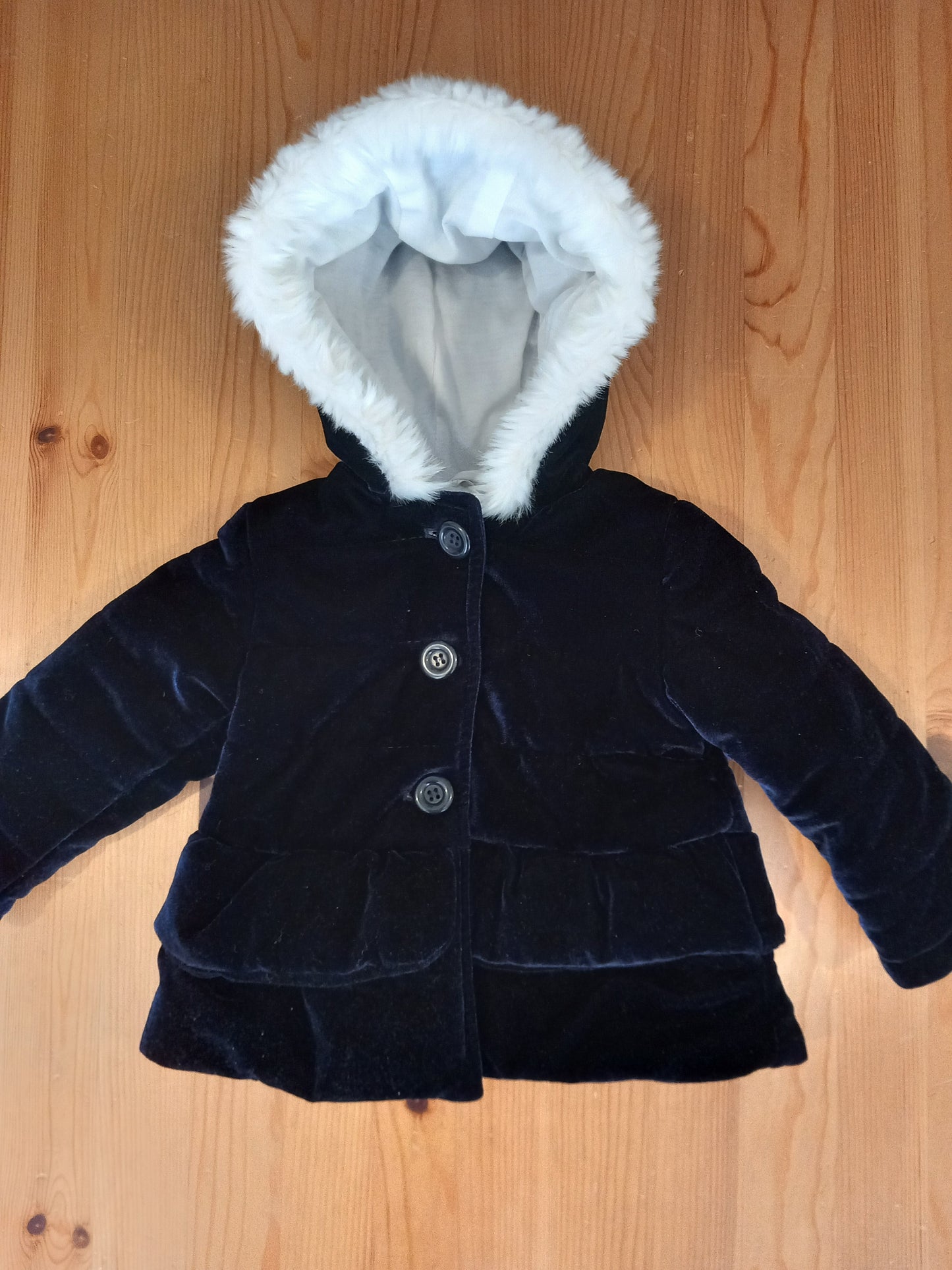 Navy Soft Feel Coat With Furry Hood - Girls 9-12 months - M&Co