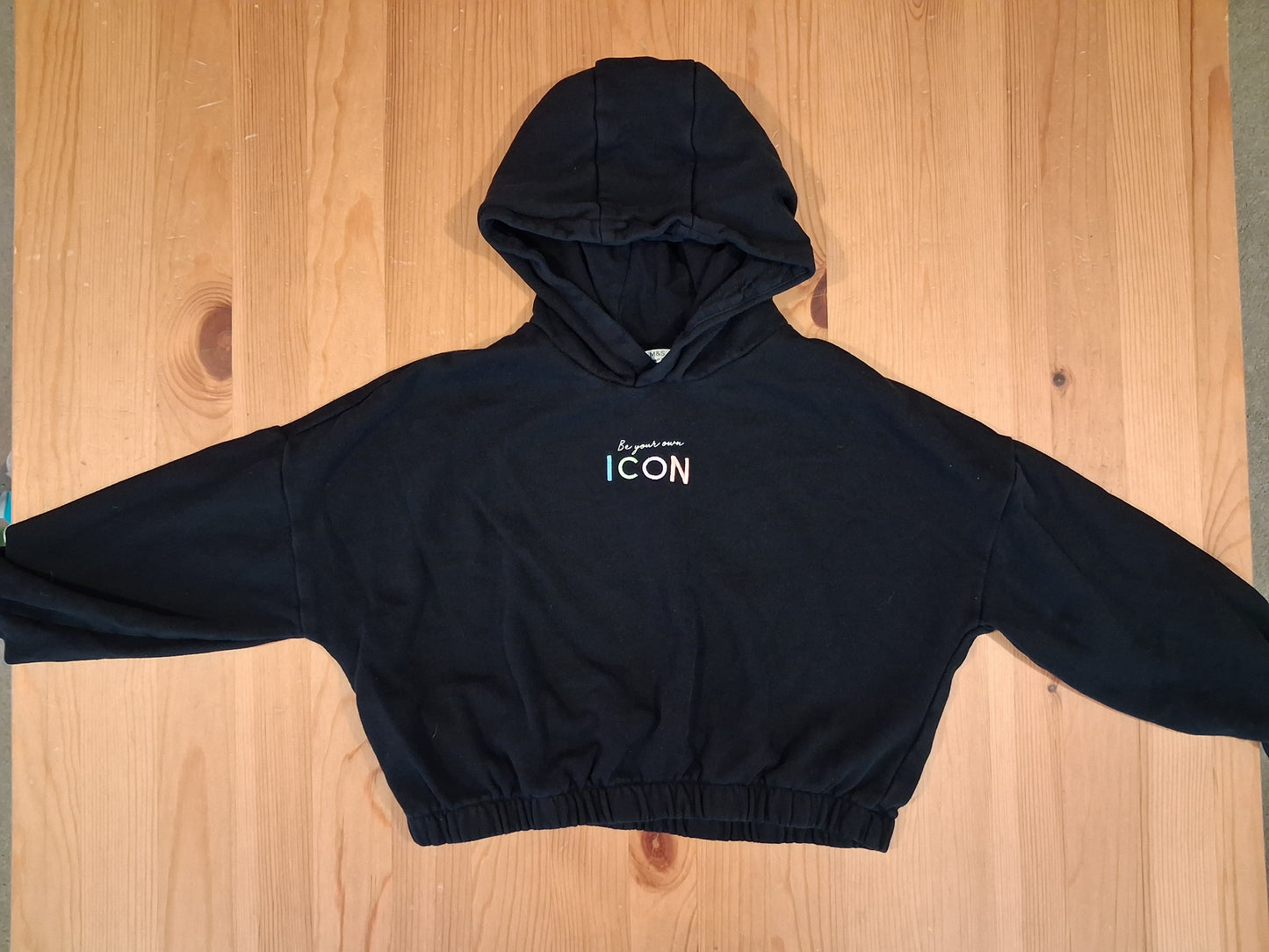 Black 'Be Your Own Icon' Oversized Shorter Length/Cropped Hoodie - Girls 9-10 years - M&S