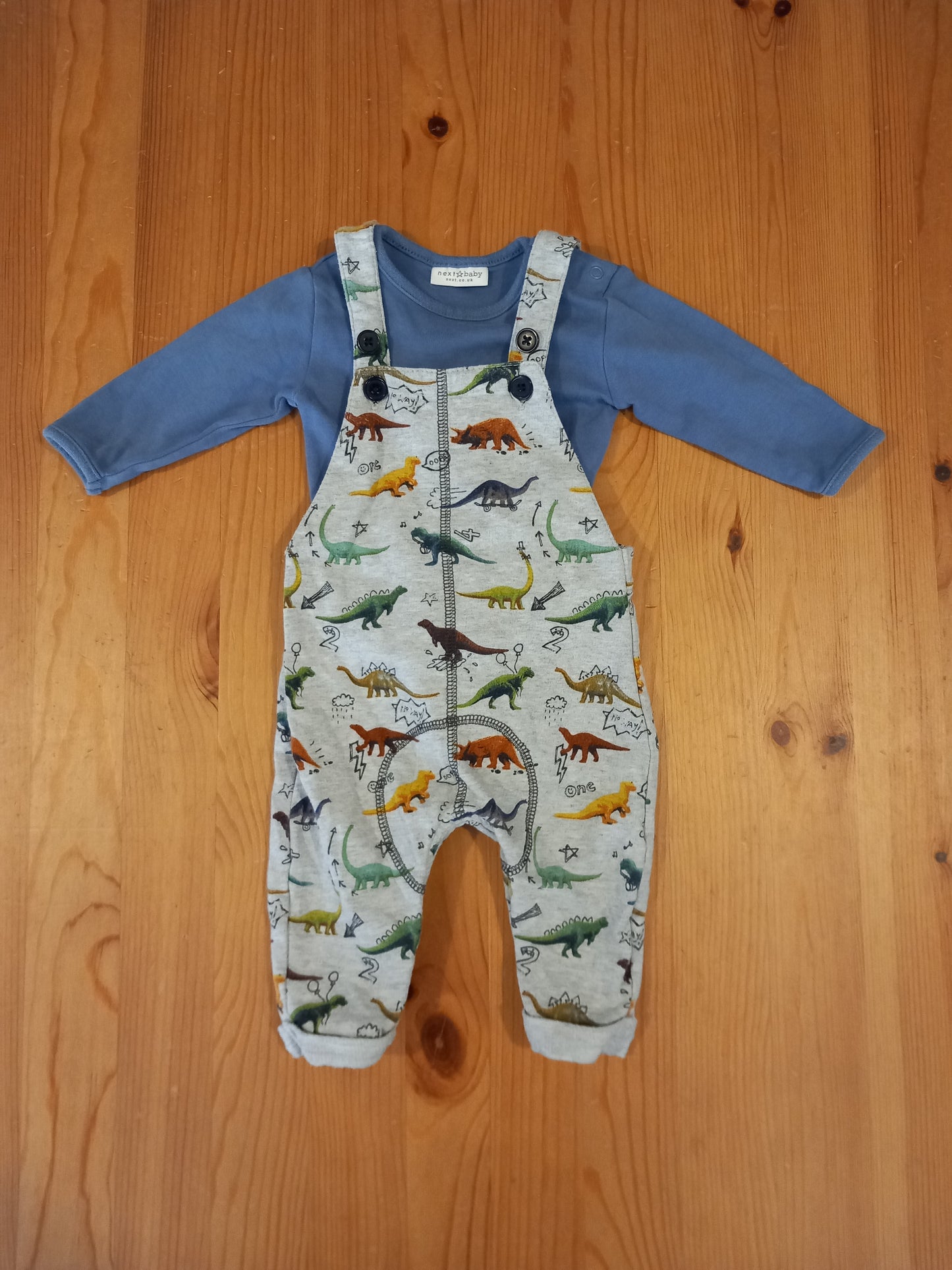 Dinosaurs Dungarees & Long Sleeve Bodysuit Set - Boys up to 3 months - Next