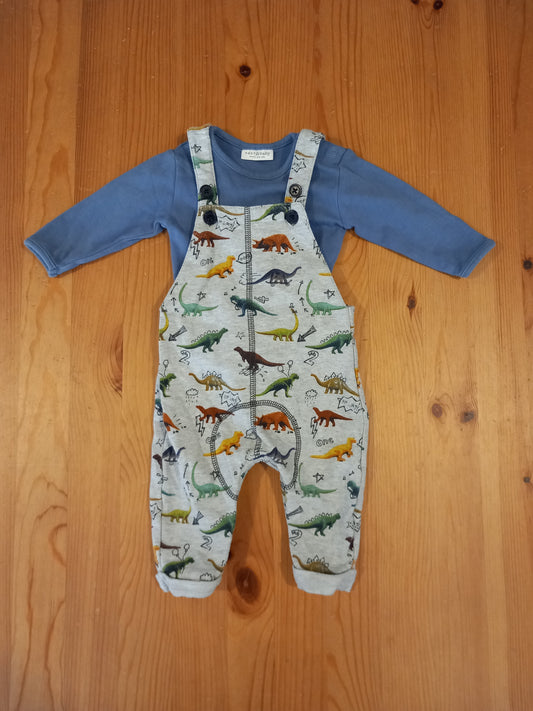 Dinosaurs Dungarees & Long Sleeve Bodysuit Set - Boys up to 3 months - Next