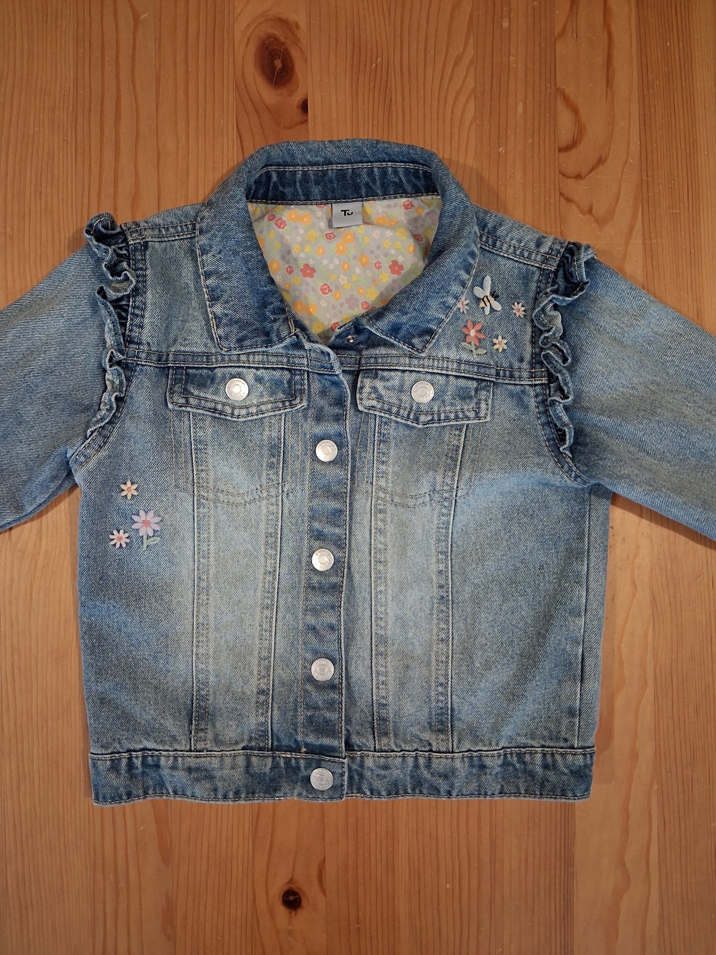 Distressed Look Denim Jacket With Pictures - Girls 6-7 years - TU