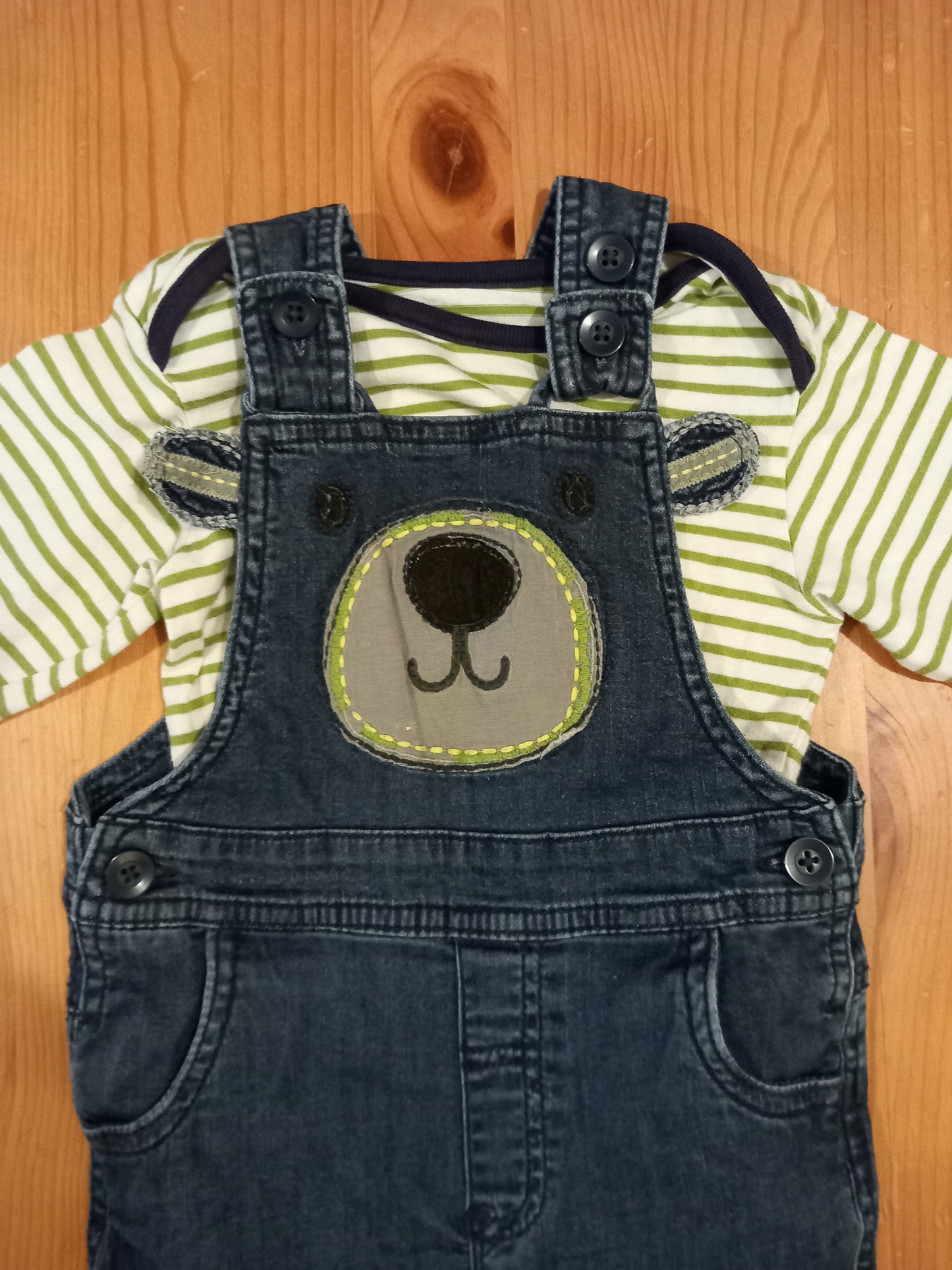 Denim Bear Dungarees & Striped Long Sleeve Top - Boys 9-12 months - M&S