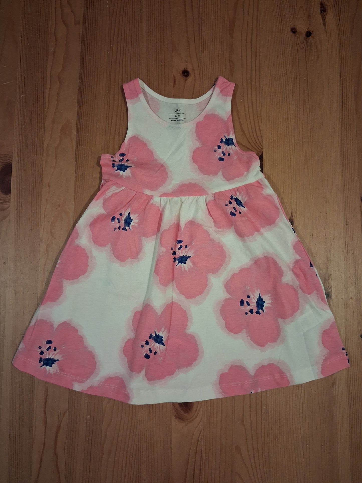 Pink Flowers Sleeveless Dress - Girls 3-4 years - M&S