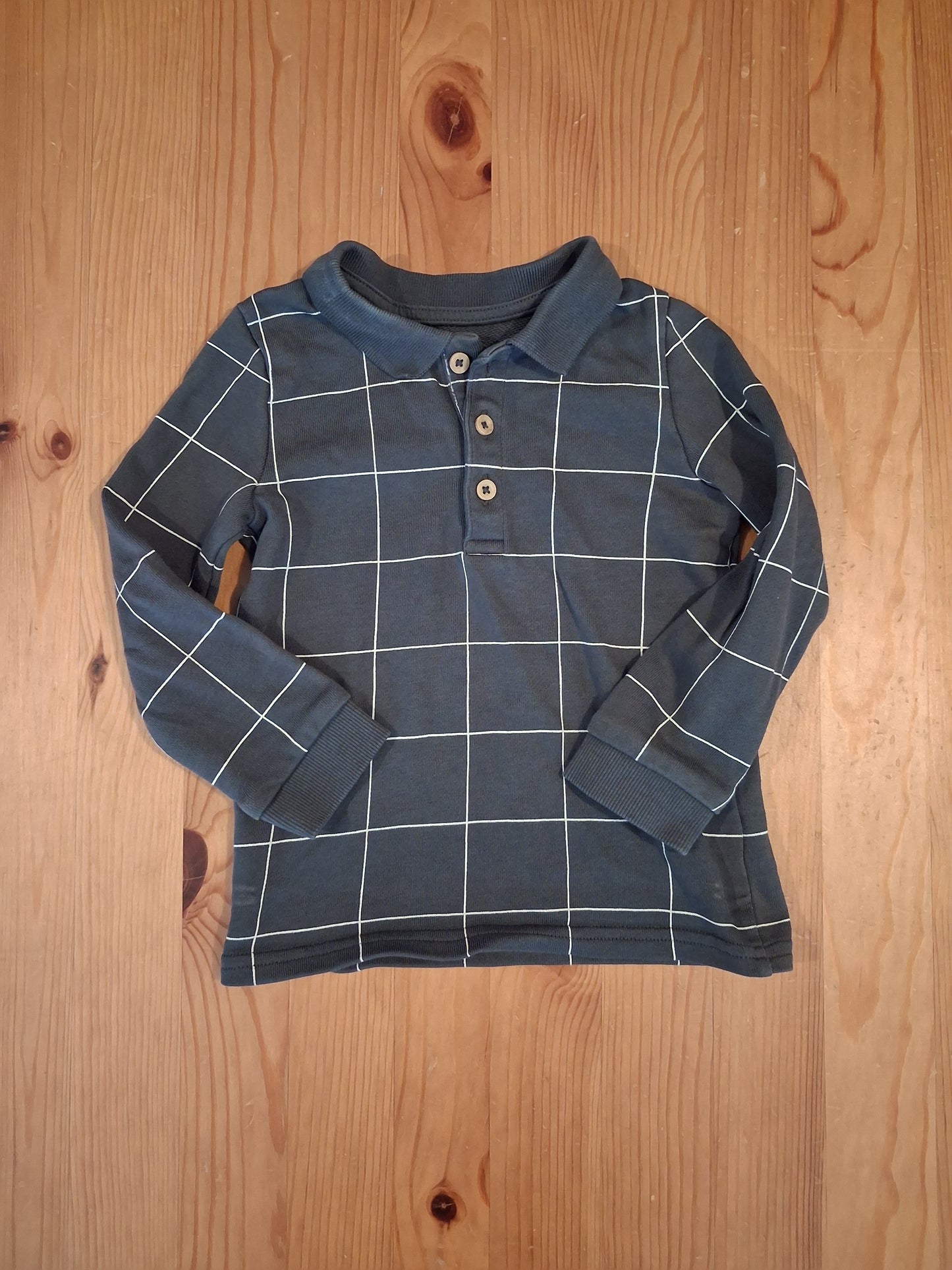 Grey Squares Long Sleeve Polo Style Top - Boys 12-18 months - TU