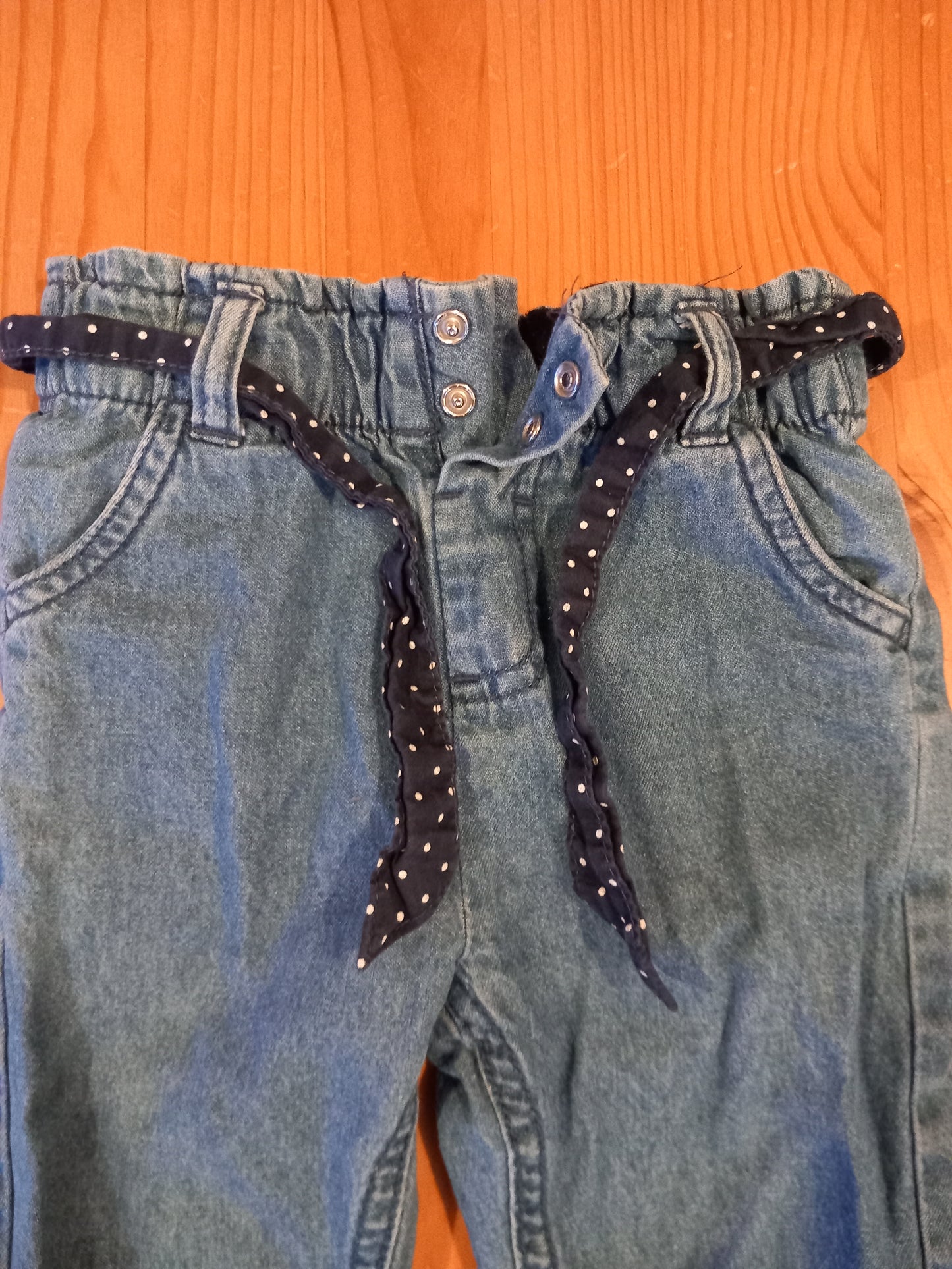 Jeans With Elasticated Waistband & Tie Belt - Girls 9-12 months - M&Co
