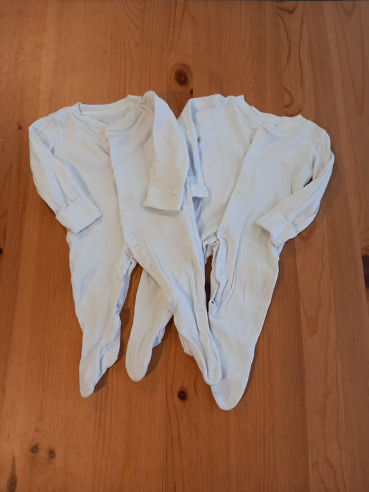 2 x White Sleepsuits - Unisex 0-3 months - George