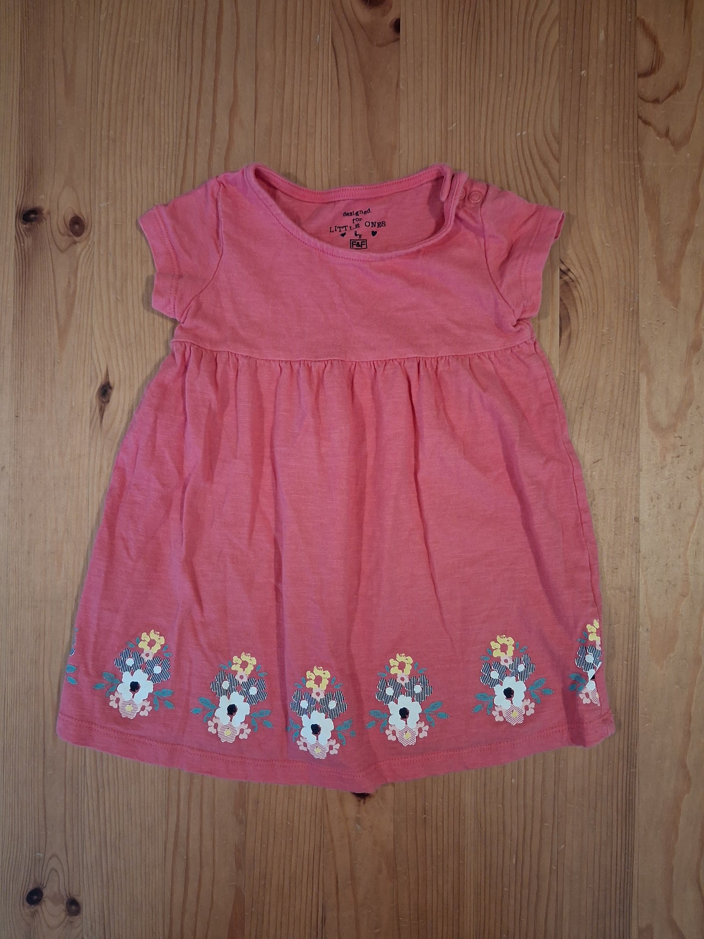 Pink Flowers Short Sleeve Dress - Girls 9-12 months - F&F