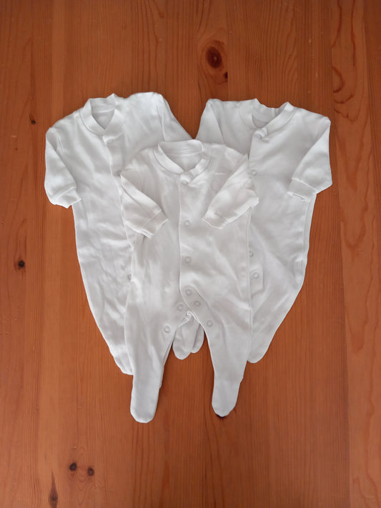 3 x White Sleepsuits - Unisex Newborn - F&F