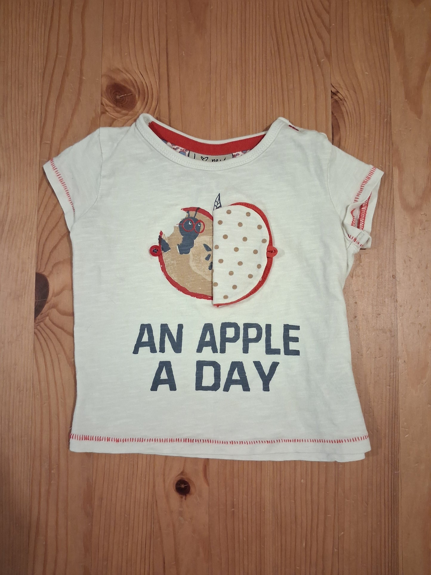 'An Apple A Day' T-Shirt With Flap - Girls 6-9 months - Next