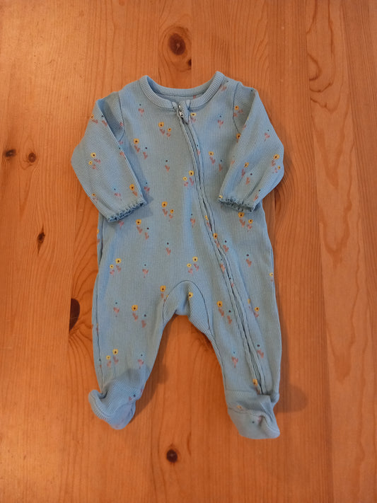 Floral Ribbed Zipped Sleepsuit - Girls 0-3 months - M&S