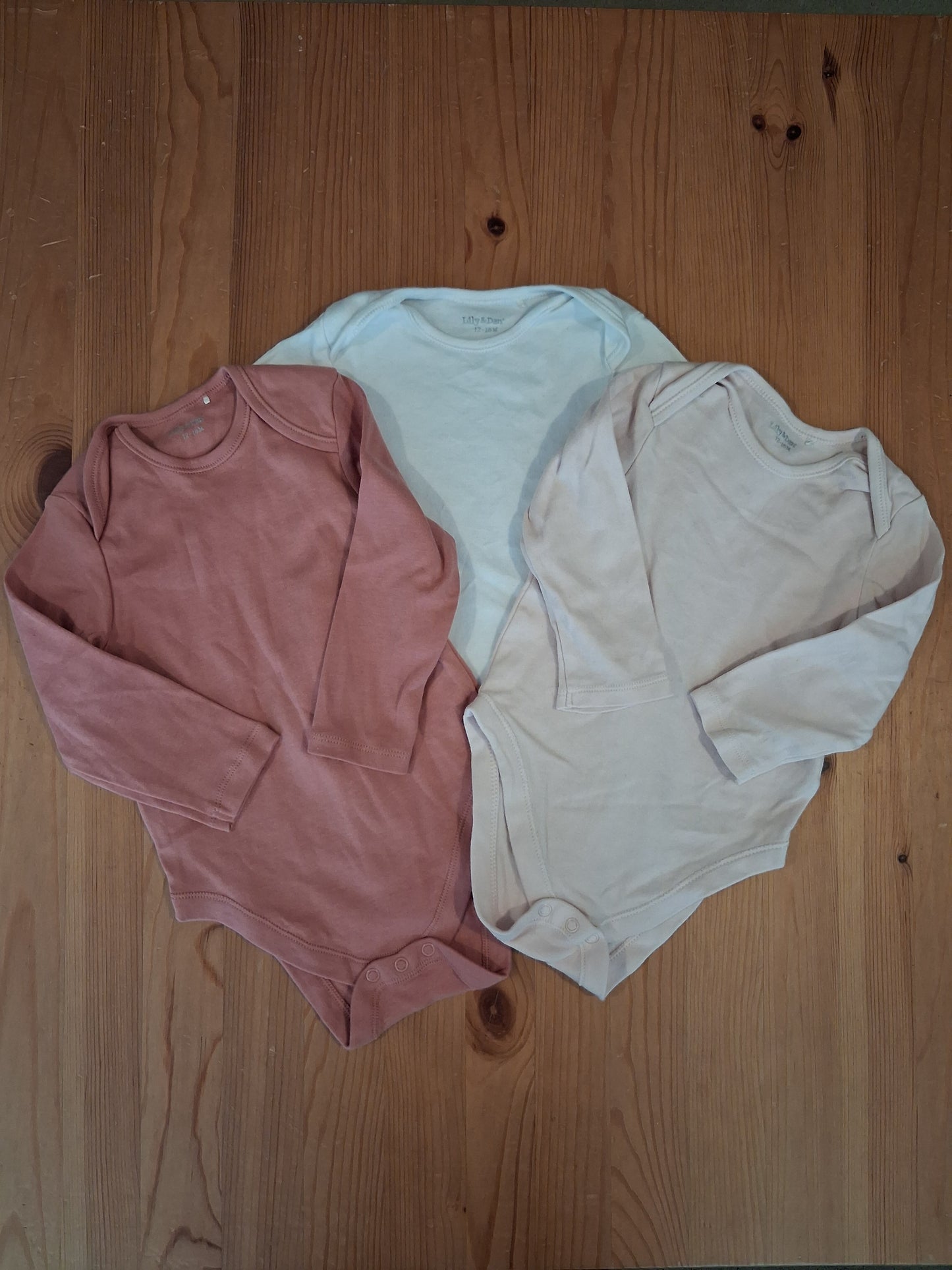 3 x Long Sleeve Bodysuits - Girls 12-18 months - Lily & Dan