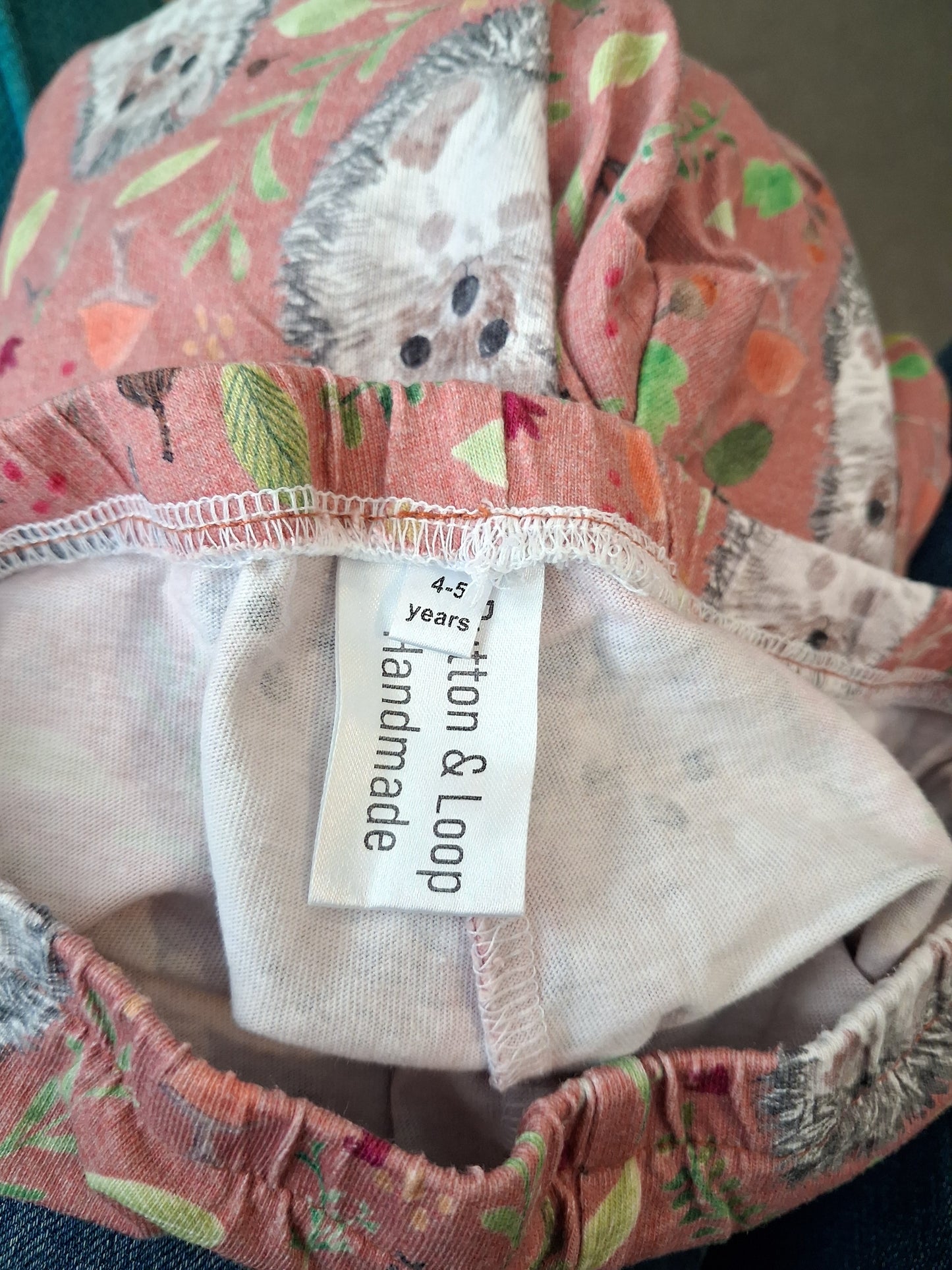 Handmade Hedgehogs & Nature Leggings - Girls 4-5 years - Button & Loop Handmade