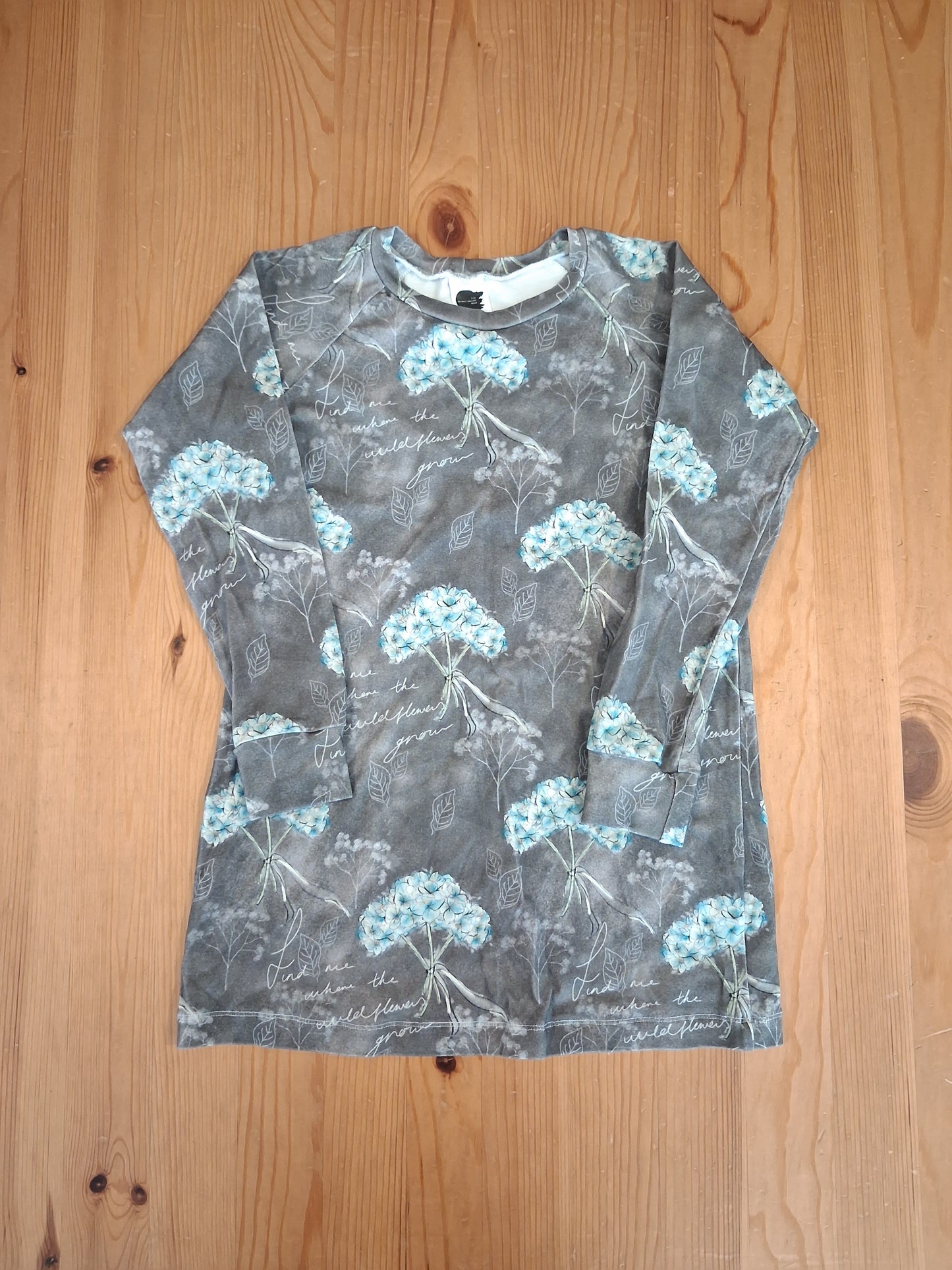 Grey 'Find Me Where The Wildflowers Grow' Long Sleeve Tunic Style Top - Girls 4-5 years - The Monochrome Mum