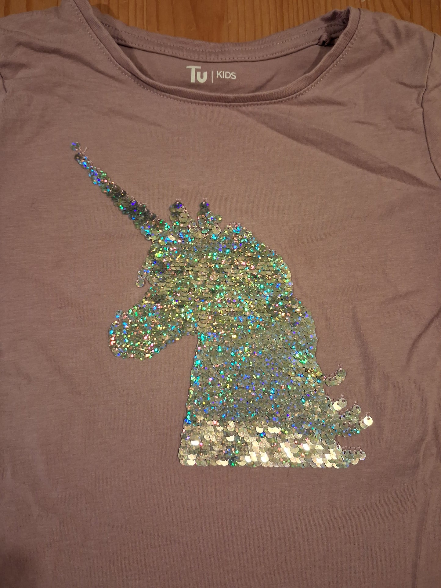 Light Purple Flip Sequin Unicorn T-Shirt - Girls 7 years - TU