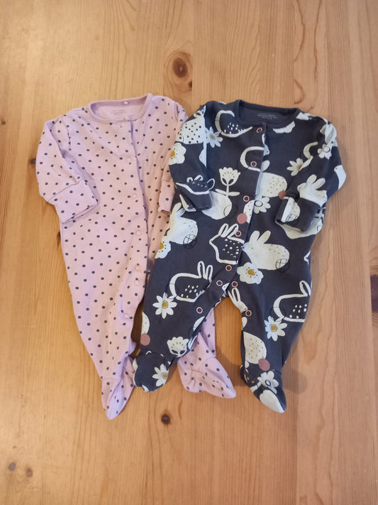 2 x Spotty/Rabbits Sleepsuits - Girls up to 3 months - Next