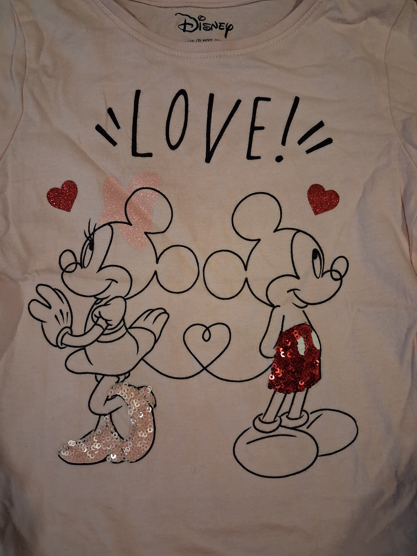 Light Pink Sequined Mickey & Minnie Mouse 'Love' T-Shirt - Girls 2-3 years - Disney at Tesco