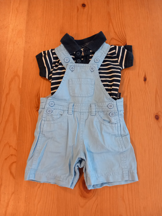 Shorts Dungarees & Striped Polo Shirt Style Bodysuit Set - Boys 0-3 months - JoJo Maman Bébé