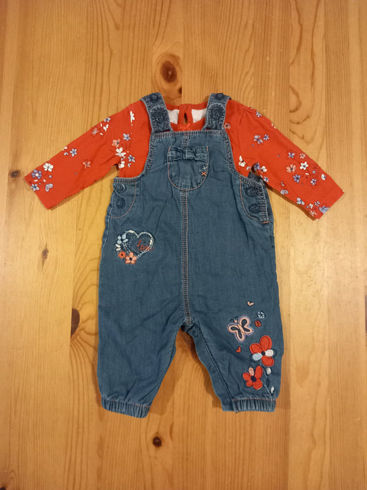 Denim Dungarees & Floral Long Sleeve Top Set - Girls 0-3 months - George