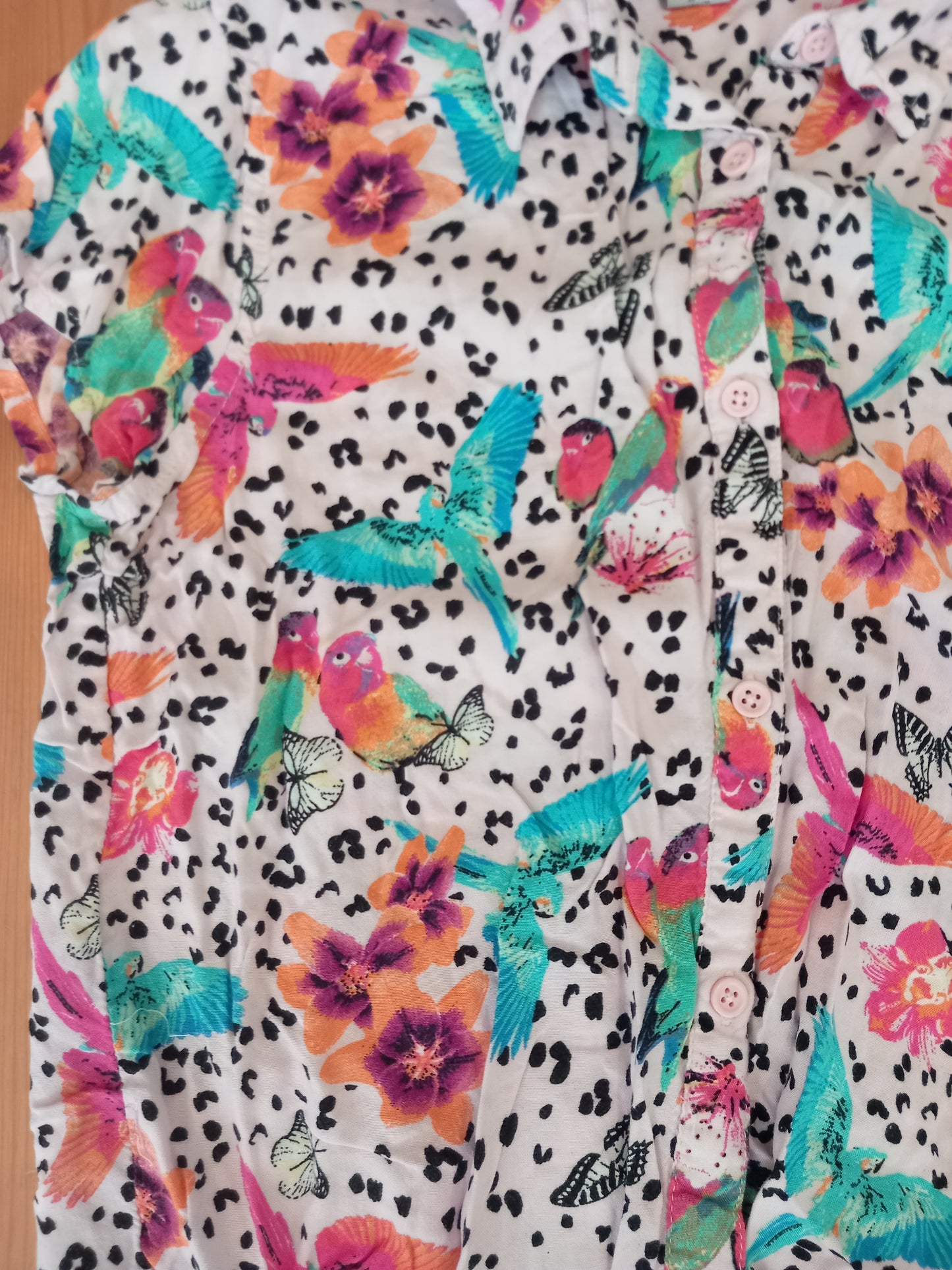 Colourful Birds Tie Bottom Shirt - Girls 12 years - TU