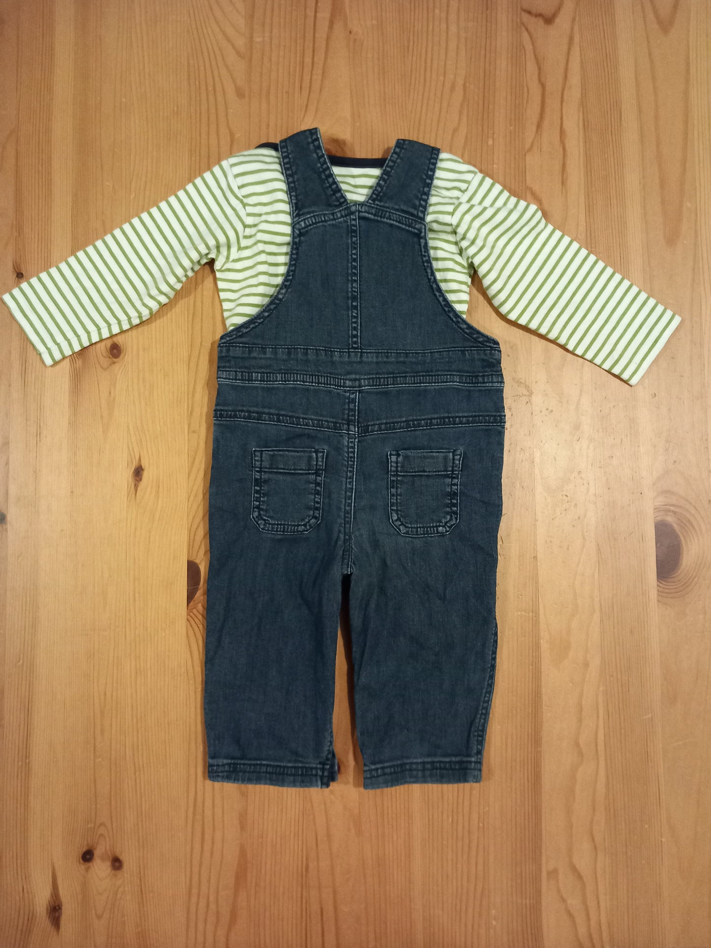 Denim Bear Dungarees & Striped Long Sleeve Top - Boys 9-12 months - M&S