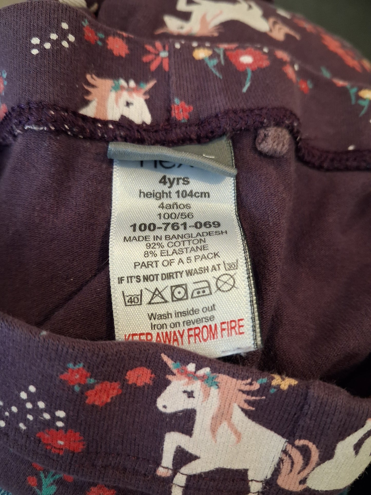 Purple Unicorns & Flowers Leggings - Girls 4 years - Next