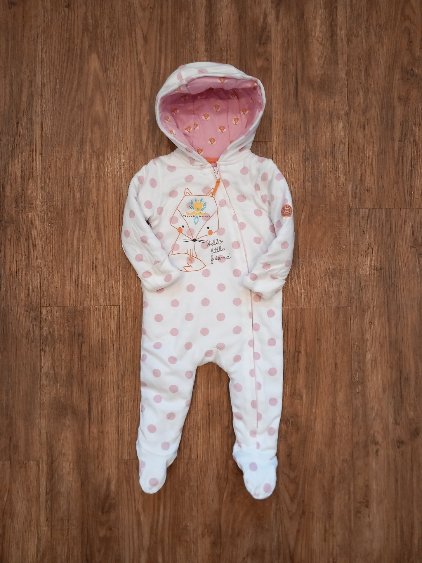 'Hello Little Friend' Fox Pramsuit With Foldover Cuffs - Girls 6-9 months - Waitrose Mini
