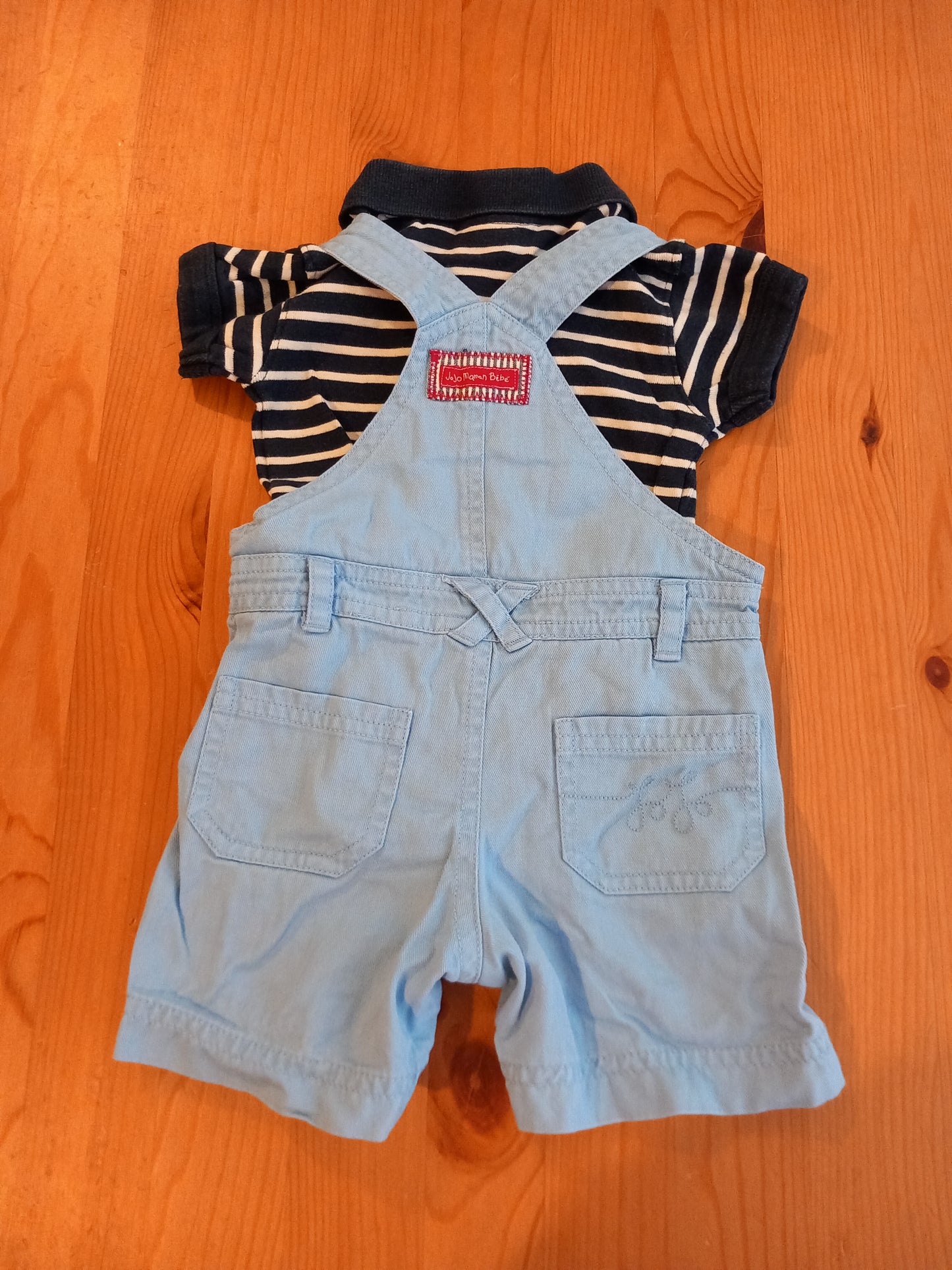 Shorts Dungarees & Striped Polo Shirt Style Bodysuit Set - Boys 0-3 months - JoJo Maman Bébé