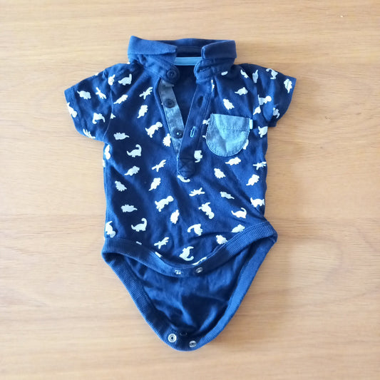 Navy Dinos Snap Up Collared T-Shirt - Boys 0-3 months - George