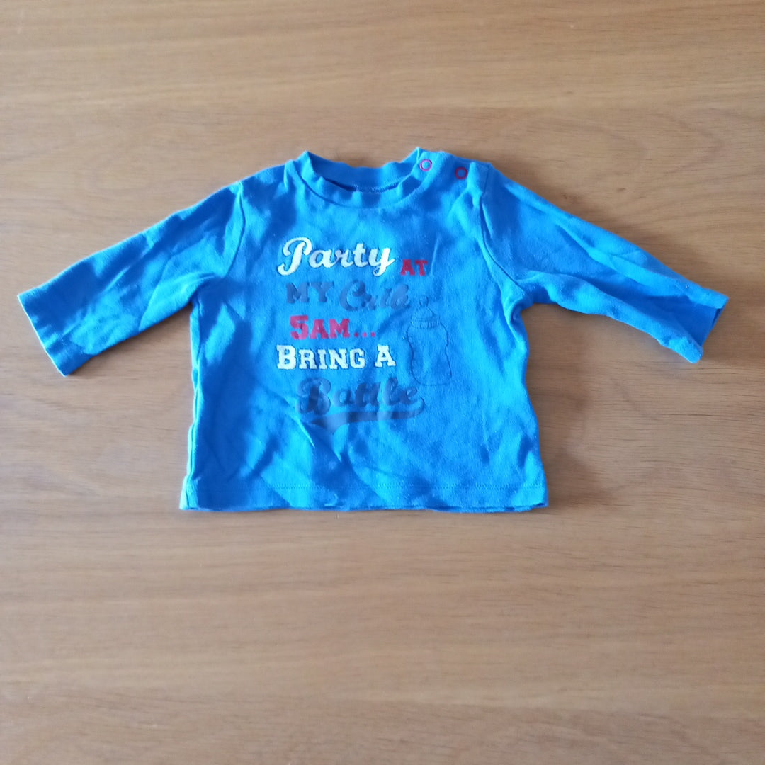 Party at my Crib Blue Long Sleeve Top (some light bobbling) - Boys up to 3 months - F&F