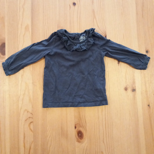 Dark Grey/Black Patterned Neckline Top - Girls 9-12 months - F&F