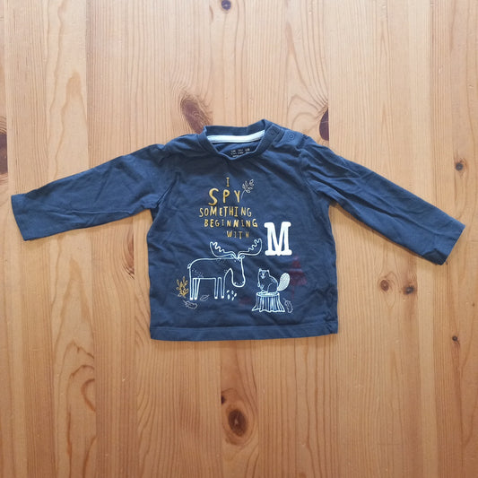 'I Spy' Long Sleeve Dark Grey/Black Top - Unisex 3-6 months - F&F