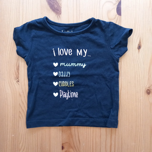 I Love My... T-Shirt (some light cracking on print) - Girls 3-6 months - Peacocks