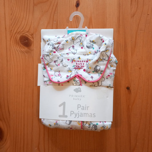 Pink Trim Animals Long Sleeve Pyjamas (BNWT) - Girls 6-9 months - Primark