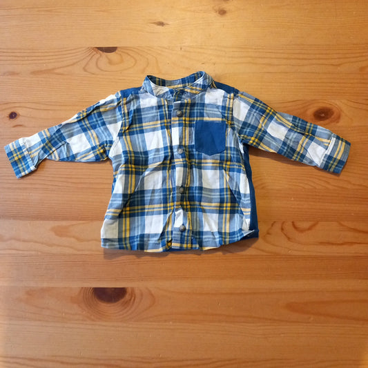 Blue Backed Collarless Shirt - Boys 3-6 months - M&S