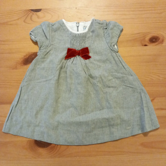Grey With Red Bow Lined Dress - Girls 12 months - Mayoral