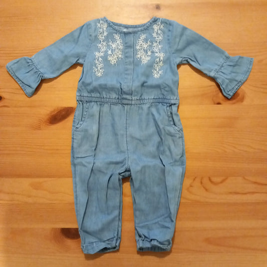 Denim Look Embroidered Long Sleeve All In One - Girls 6-9 months - Next