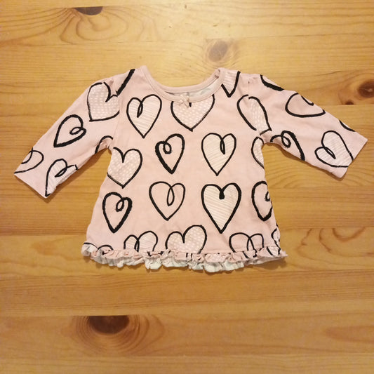 Pink Hearts Long Sleeve Top - Girls 0-3 months - George