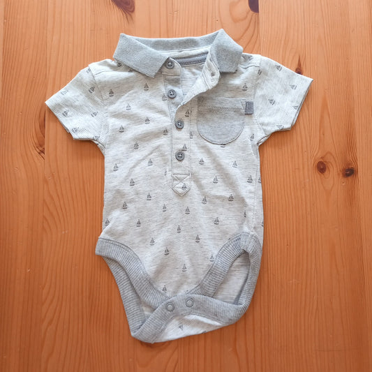 Grey Stripe Boats Short Sleeve Polo Shirt Style Bodysuit - Boys 0-3 months - George
