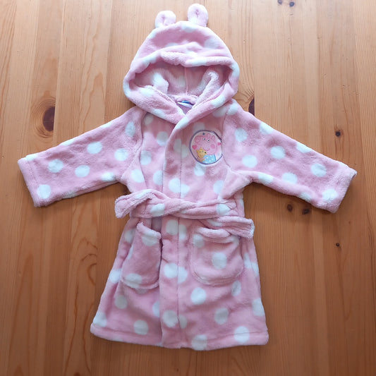 Pink With White Spots Furry Peppa Pig Dressing Gown With Ears - Girls 18-24 months - Peppa Pig